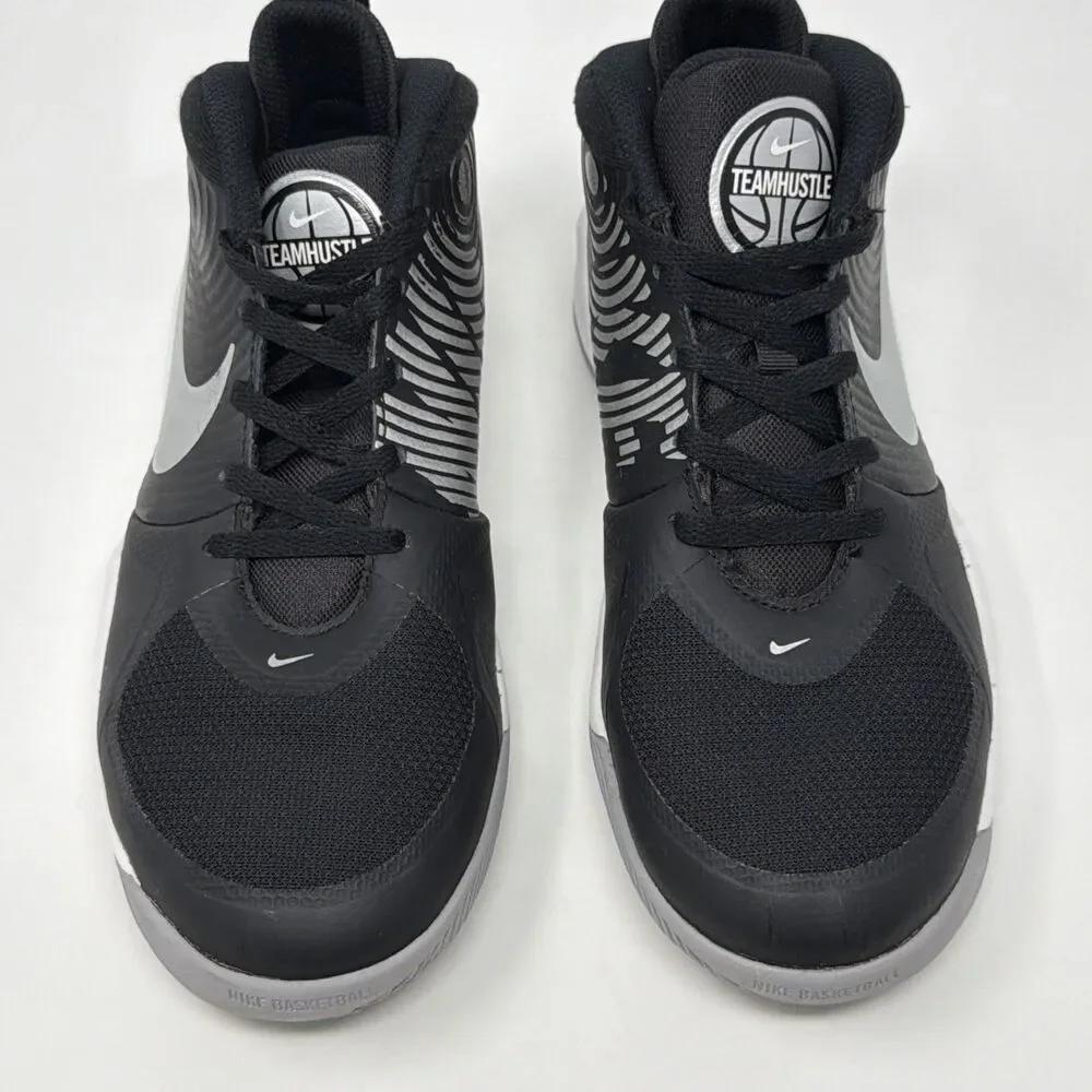 Nike Team Hustle D9 Youth Sneakers Black Silver Basketball Shoes Size 4Y
